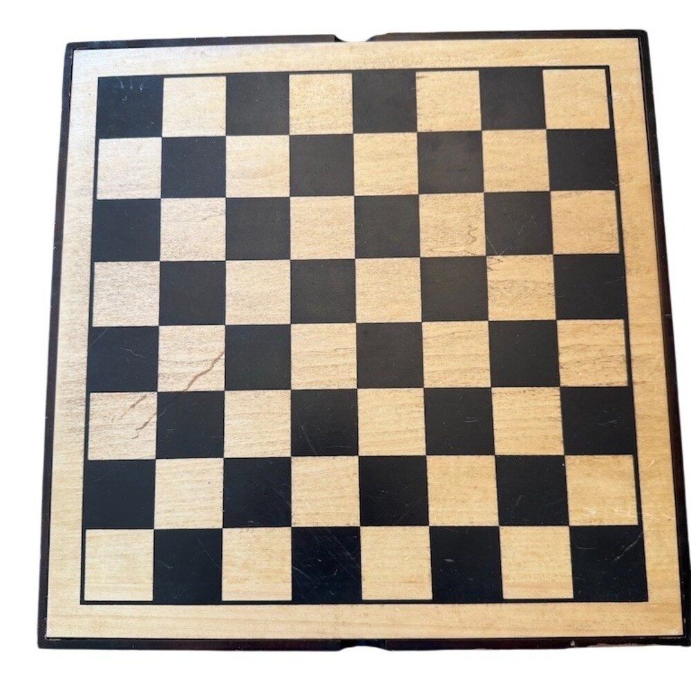 Vintage Wooden Multi-Game Set Folding Box Chess Backgammon Checkers Cards